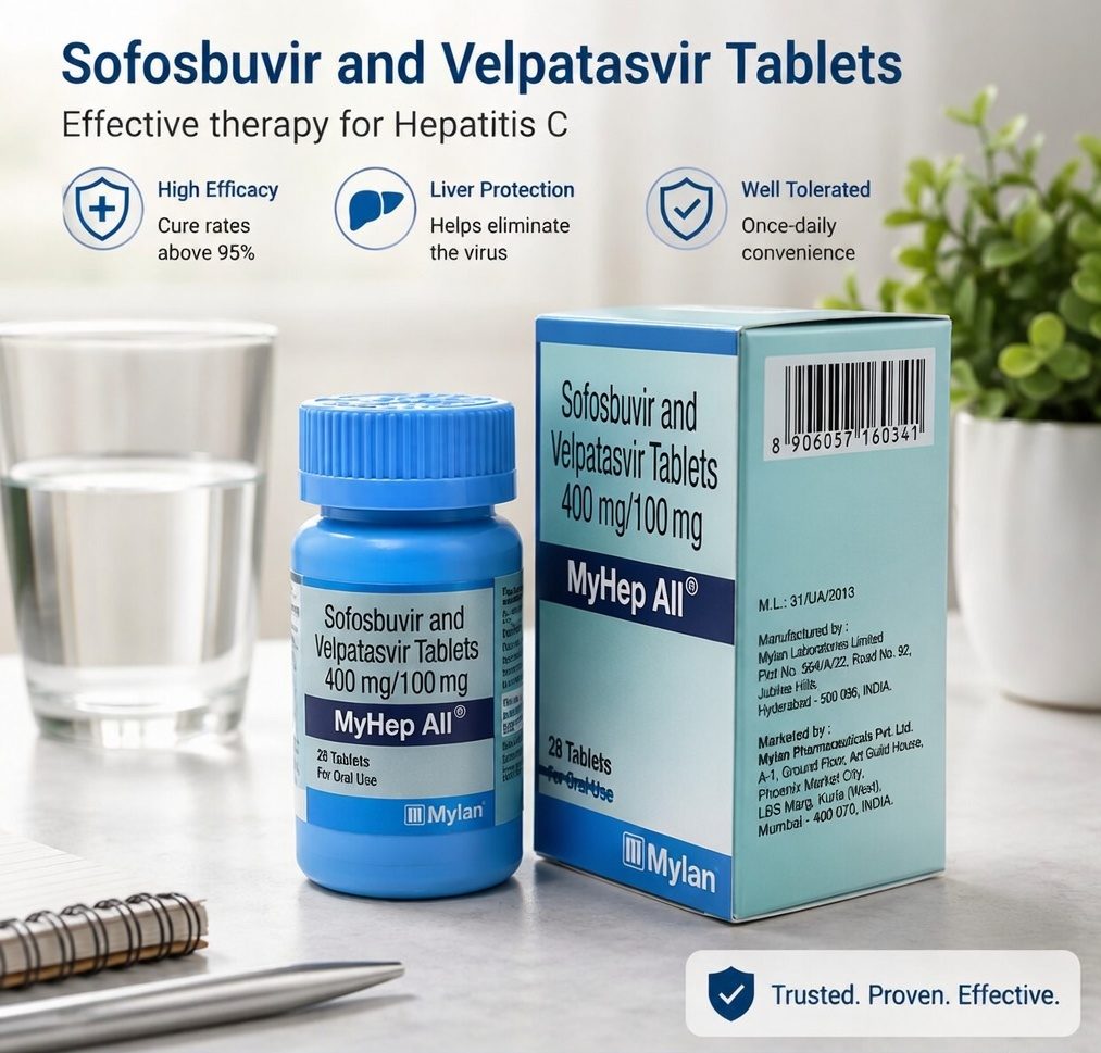 MyhepAll (Sofosbuvir + Velpatasvir tablets 400 mg/100 mg) used for treating Hepatitis C,