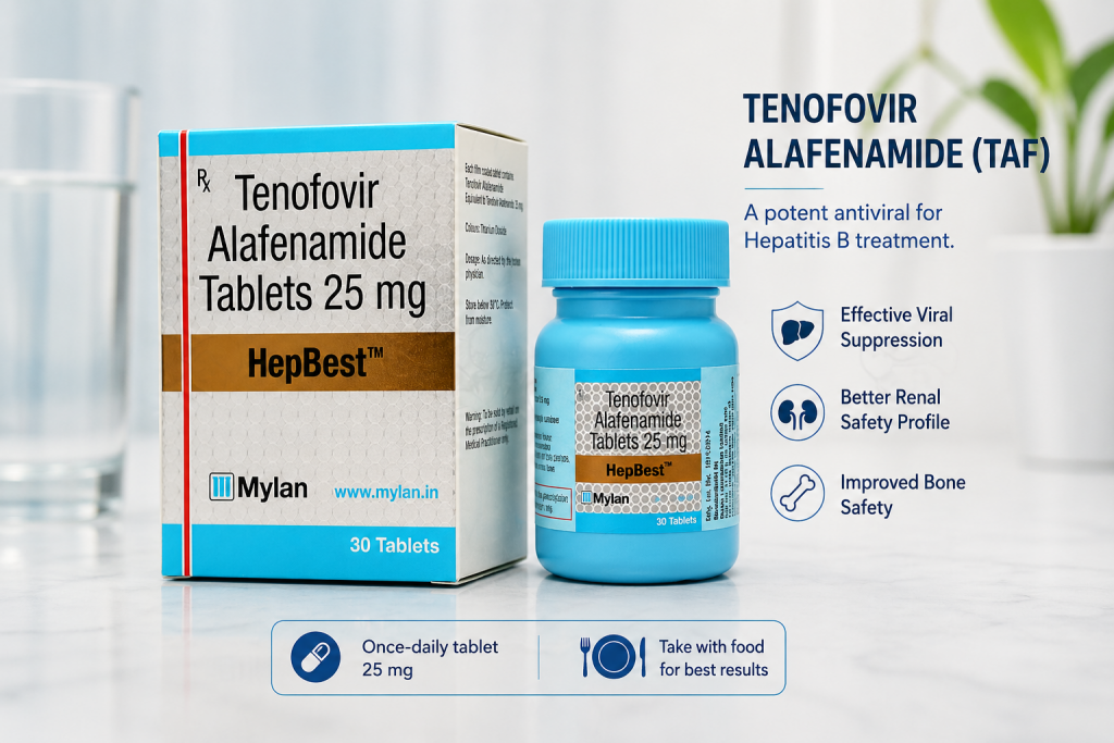 HepBest antiviral medication packaging containing Tenofovir Alafenamide
