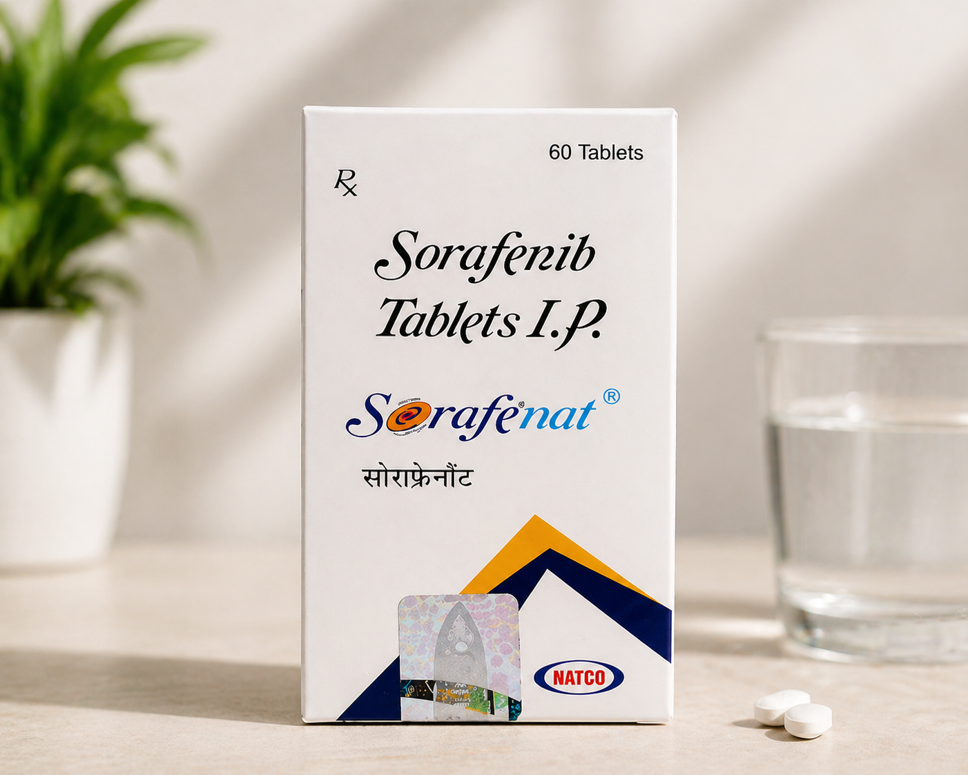 Sorafenib tablets (Sorafenat)  used for targeted treatment of liver cancer (hepatocellular carcinoma), kidney cancer (renal cell carcinoma), and thyroid cancer.