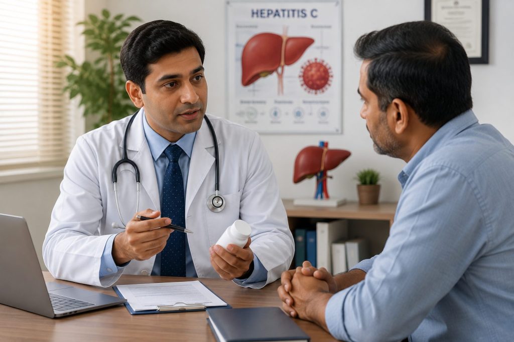 Healthcare professional discussing Sofosbuvir treatment options
